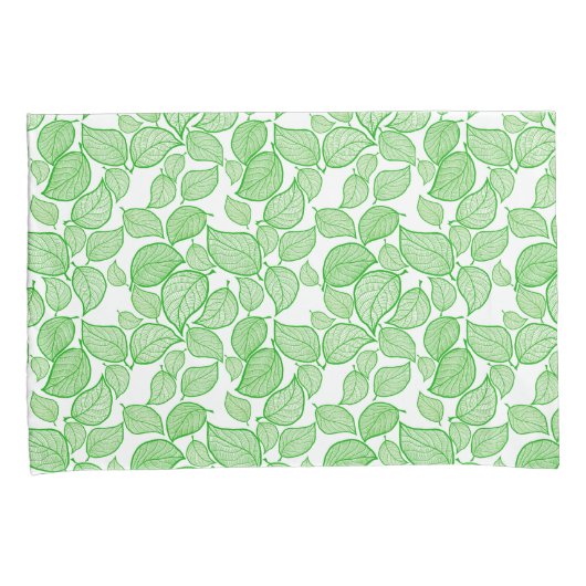 Groene bladeren op witte Kussensloop (Voorkant-Rechts)