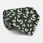 Groene bladeren op zwart Stropdas Gift for Dad, Hu (Opgerold)