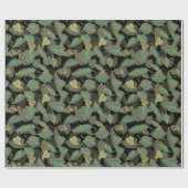 Groene bladeren op zwarte achtergrond cadeaupapier (Vlak)