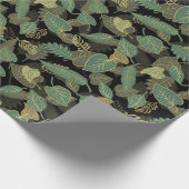 Groene bladeren op zwarte achtergrond cadeaupapier (Hoek)