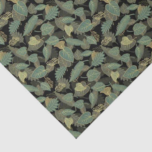 Groene bladeren op zwarte achtergrond tissuepapier (Detail)