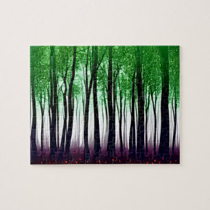 Groene bladeren op zwarte silhouet bomen legpuzzel