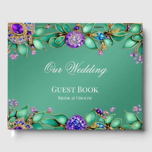 Groene bladeren Paarse edelstenen Gastenboek (Voorkant)