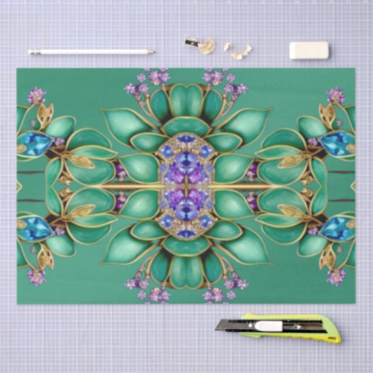 Groene Bladeren Paarse Edelstenen Tissuepapier (Craft)