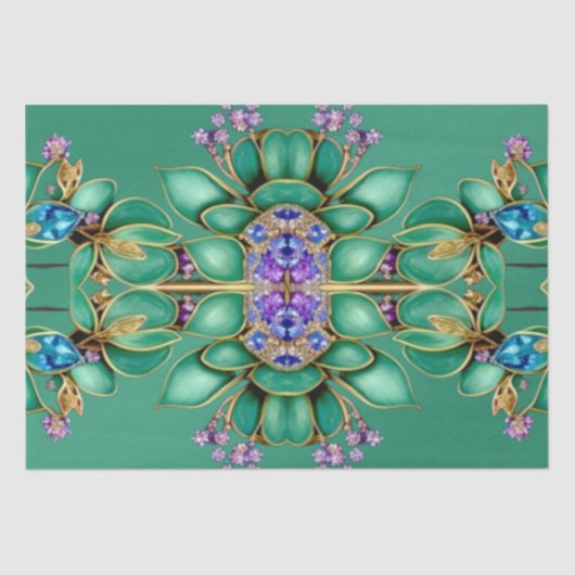 Groene Bladeren Paarse Edelstenen Tissuepapier (Voorkant)