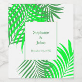 Groene Bladeren Palmboom Kunst Elegante Trouwdag Wijn Etiket (Enkel label)