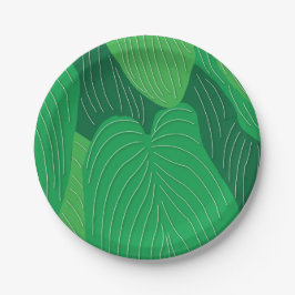 Groene Bladeren Patroon Feestje Papieren Bordje