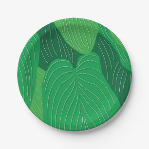 Groene Bladeren Patroon Feestje Papieren Bordje