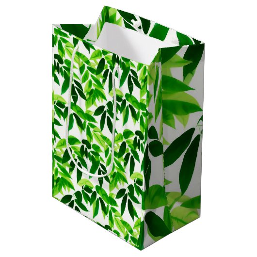 Groene Bladeren Patroon Medium Cadeauzakje (Voorkant Gekanteld)