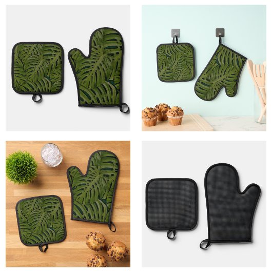 Groene Bladeren Patroon Ovenwant & Pannenlap Set