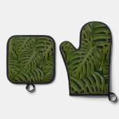 Groene Bladeren Patroon Ovenwant & Pannenlap Set (Voorkant)