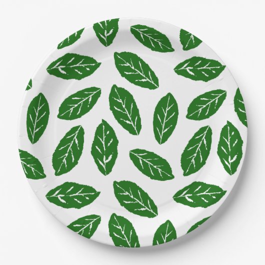Groene Bladeren Patroon Papieren Bordje (Voorkant)