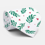 Groene bladeren & rode bessen Kerstmis Patroon Wit Stropdas<br><div class="desc">Witte kerst stropdas bedrukt met een leuke feestelijke waterverf groene bladeren en rode bessen. Perfect kerstcadeau voor een winter-,  bos- en rustieke stijlliefhebber.</div>