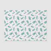 Groene bladeren & rode bessen Kerstmis Patroon Wit Tissuepapier (Voorkant)