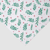 Groene bladeren & rode bessen Kerstmis Patroon Wit Tissuepapier (Detail)