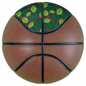 Groene bladeren, rode bessen, patroon van bladeren basketbal (Rechts)