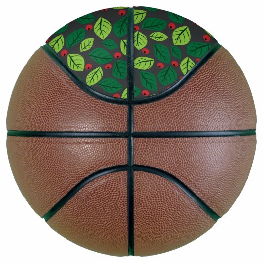 Groene bladeren, rode bessen, patroon van bladeren basketbal (Rechts)