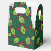 Groene bladeren, rode bessen, patroon van bladeren bedankdoosjes (Geopend)