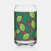 Groene bladeren, rode bessen, patroon van bladeren blikvorm glas (Voorkant)