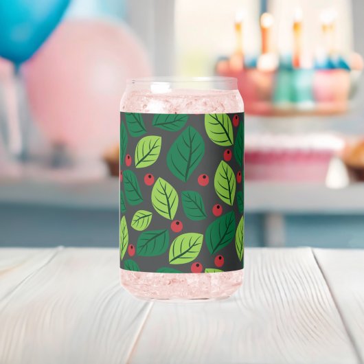 Groene bladeren, rode bessen, patroon van bladeren blikvorm glas (Insitu (Baby Shower))