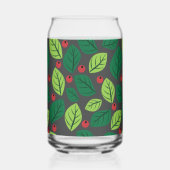 Groene bladeren, rode bessen, patroon van bladeren blikvorm glas (Links)