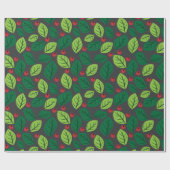 Groene bladeren, rode bessen, patroon van bladeren cadeaupapier (Vlak)