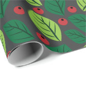 Groene bladeren, rode bessen, patroon van bladeren cadeaupapier (Rol Hoek)