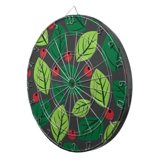 Groene bladeren, rode bessen, patroon van bladeren dartbord (Voorkant Rechts)