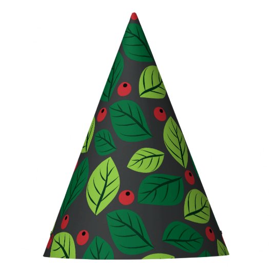 Groene bladeren, rode bessen, patroon van bladeren feesthoedjes (Voorkant)
