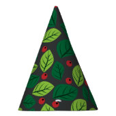 Groene bladeren, rode bessen, patroon van bladeren feesthoedjes (Rechts)