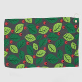 Groene bladeren, rode bessen, patroon van bladeren golfhanddoek (Horizontaal)