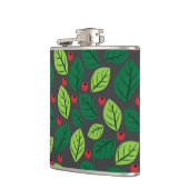 Groene bladeren, rode bessen, patroon van bladeren heupfles (Links)