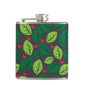 Groene bladeren, rode bessen, patroon van bladeren heupfles (Voorkant)