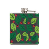 Groene bladeren, rode bessen, patroon van bladeren heupfles (Achterkant)
