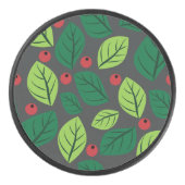 Groene bladeren, rode bessen, patroon van bladeren hockey puck (Voorkant)