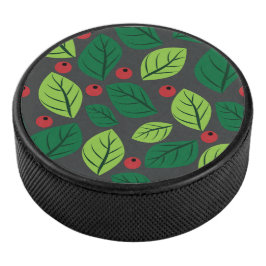 Groene bladeren, rode bessen, patroon van bladeren hockey puck