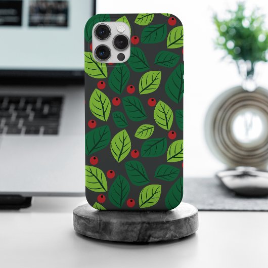 Groene Bladeren, Rode Bessen, Patroon Van Bladeren iPhone Hoesje