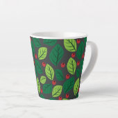 Groene bladeren, rode bessen, patroon van bladeren latte mok (Rechterhoek)