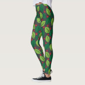 Groene bladeren, rode bessen, patroon van bladeren leggings (Links)
