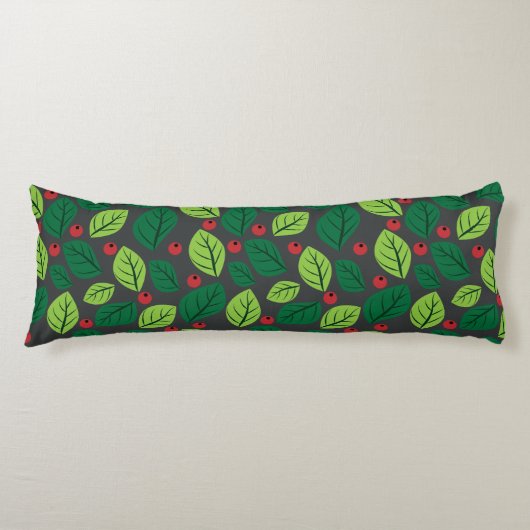 Groene bladeren, rode bessen, patroon van bladeren lichaamskussen (Voorkant)