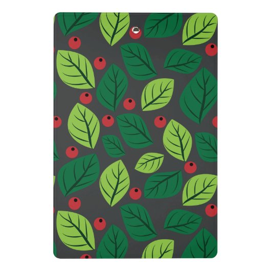 Groene bladeren, rode bessen, patroon van bladeren mini klembord (Achterkant)