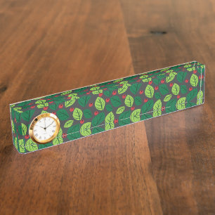 Groene bladeren, rode bessen, patroon van bladeren naambordje