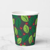 Groene bladeren, rode bessen, patroon van bladeren papieren bekers (Achterkant)