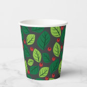 Groene bladeren, rode bessen, patroon van bladeren papieren bekers (Voorkant)