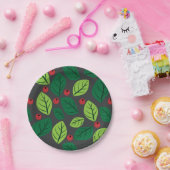 Groene bladeren, rode bessen, patroon van bladeren papieren bordje (Feest)