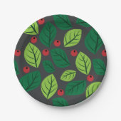 Groene bladeren, rode bessen, patroon van bladeren papieren bordje (Voorkant)