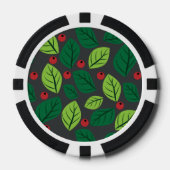 Groene bladeren, rode bessen, patroon van bladeren poker chips (Voorkant)