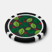 Groene bladeren, rode bessen, patroon van bladeren poker chips (Enkel)