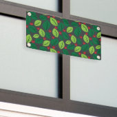 Groene bladeren, rode bessen, patroon van bladeren spandoek (Buitenkant Gebouw)