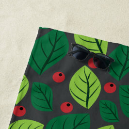 Groene bladeren, rode bessen, patroon van bladeren strandlaken